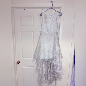 Silk Satin floral dress High Low White